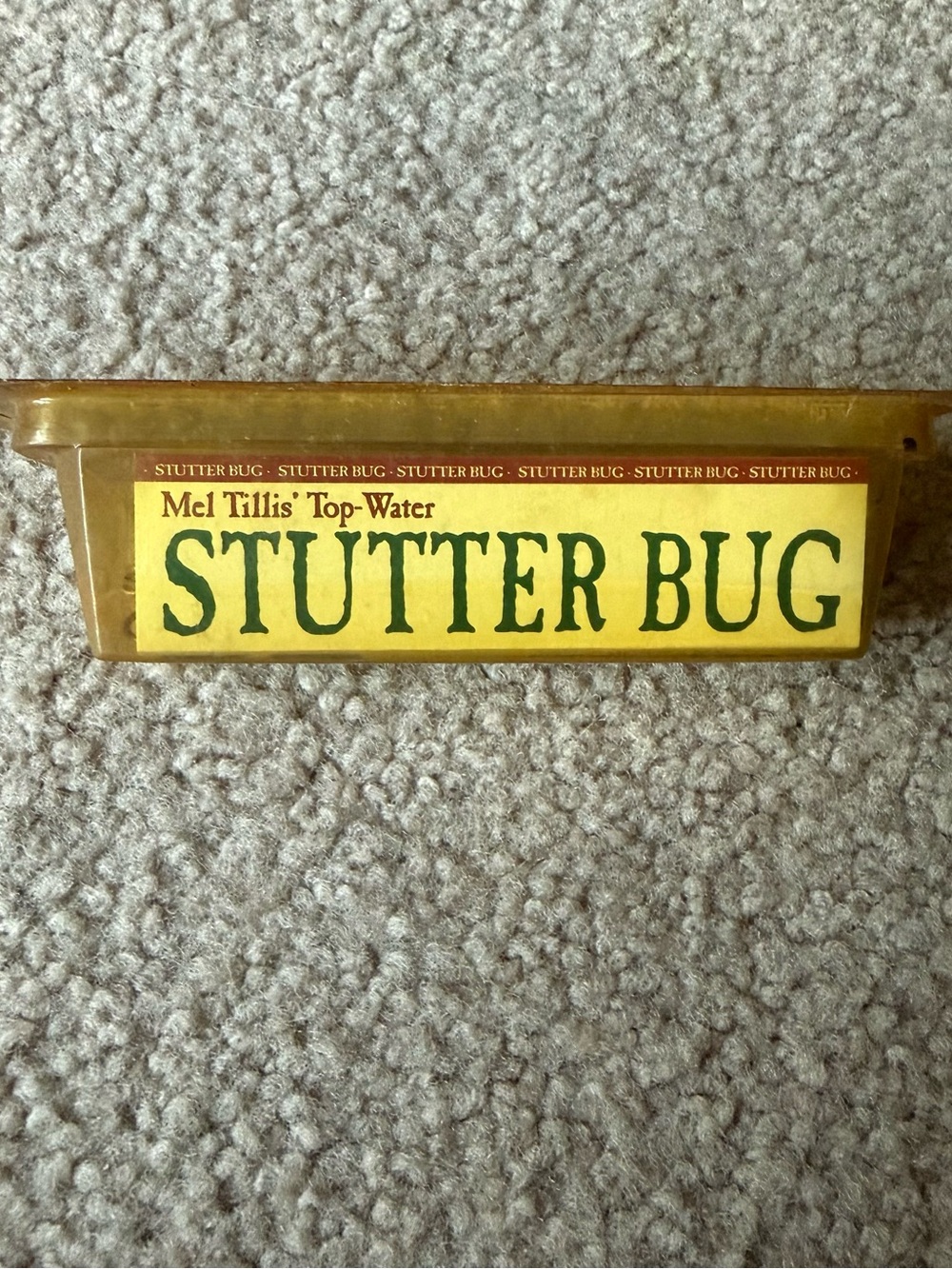 Mel Tillis Vintage Stutter Bug Topwater Wood Rattle Lure Green/Gold 3 in